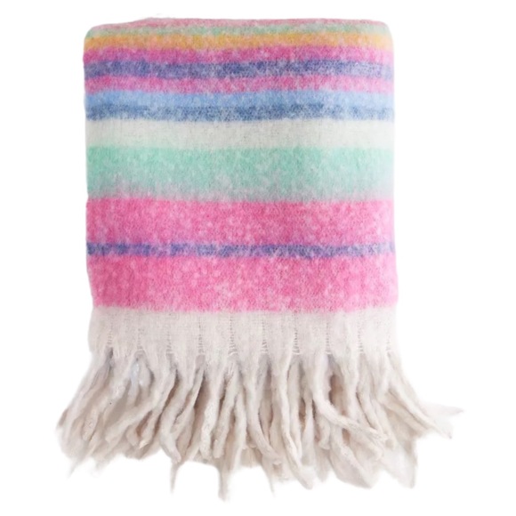 Free People Collection Skye Stripe Fringe Throw Blanket Ivory Multi - Picture 6 of 8